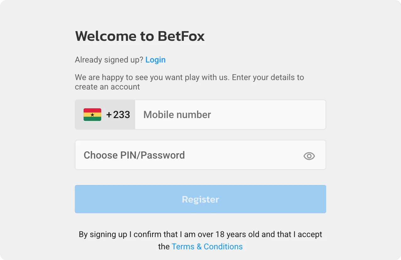 BetFox Casino Ghana Registration Process Illustration